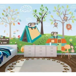 Papel De Parede Infantil Adesivo Zoo Safari Selva 6m² M24