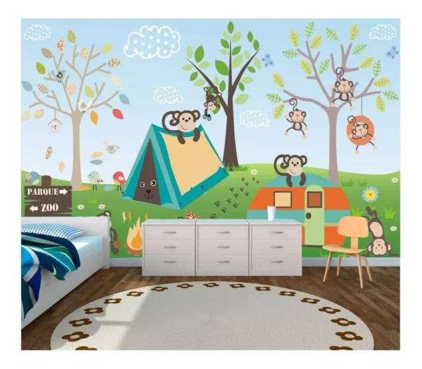 Papel De Parede Infantil Adesivo Zoo Safari Selva 6m² M24