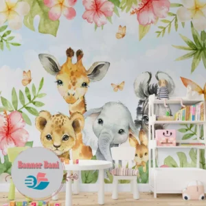 Papel De Parede Infantil Animais Fofinhos Na Floresta Bn 19