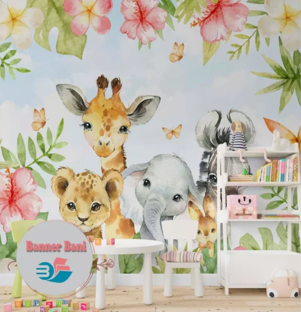 Papel De Parede Infantil Animais Fofinhos Na Floresta Bn 19