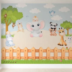 Papel De Parede Infantil Animais Safari Jardim Pp419 M²