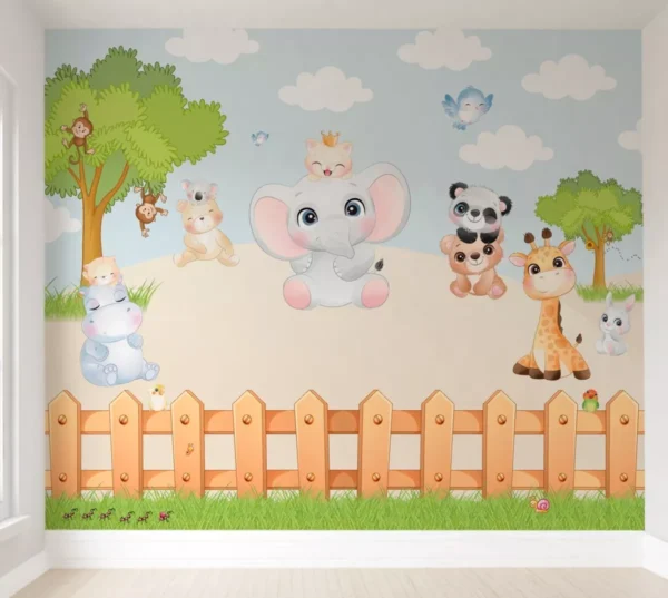 Papel De Parede Infantil Animais Safari Jardim Pp419 M²