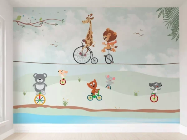 Papel De Parede Infantil Animais Safari Na Montanha Pp402 M²