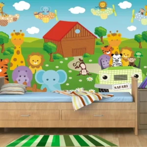 Papel De Parede Infantil Animais Safari Zoo 2,30x2,50m M26