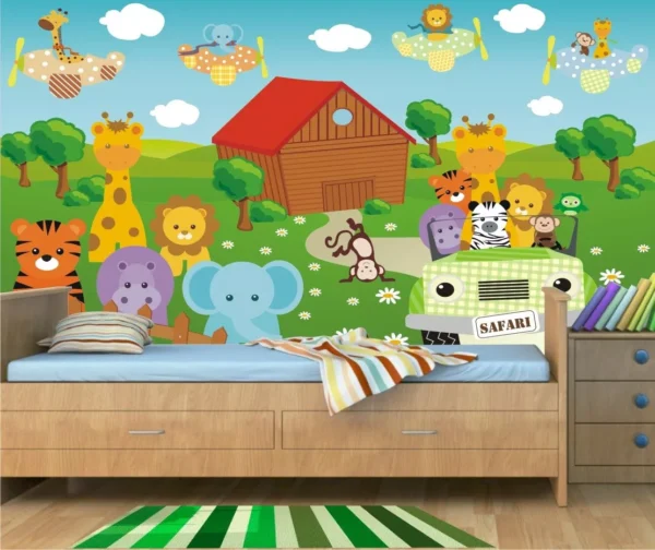 Papel De Parede Infantil Animais Safari Zoo 2,30x2,50m M26