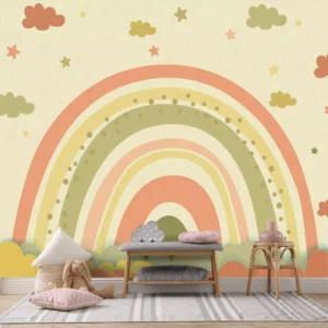 Papel De Parede Infantil Arco-íris Cores Quentes Painel 9m²