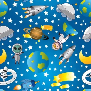 Papel De Parede Infantil Astronauta E Alien Lavável Vinil 3m