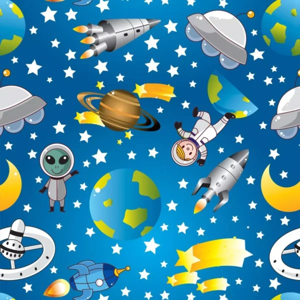 Papel De Parede Infantil Astronauta E Alien Lavável Vinil 3m