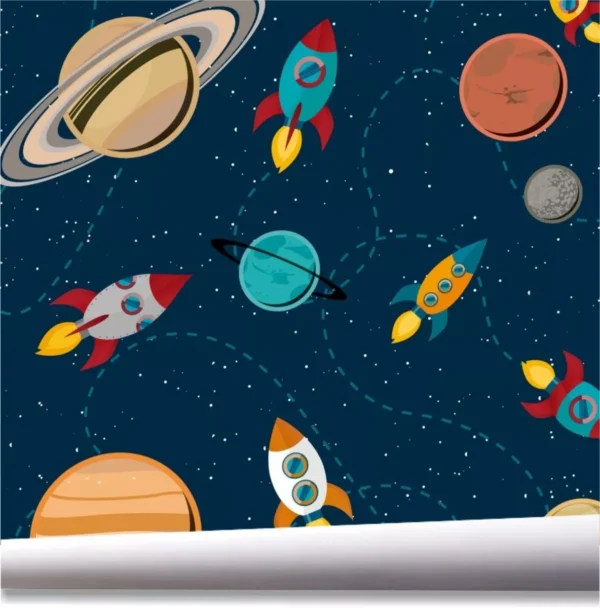 Papel De Parede Infantil Astronauta Espaço Kit 03 Rolos A411