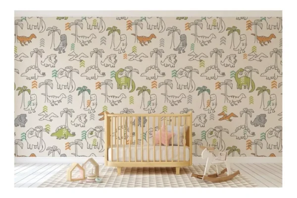 Papel De Parede Infantil Auto Colante Dinossauros 4m