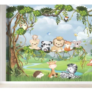 Papel De Parede Infantil Autocolante Selva Safari Quarto M²