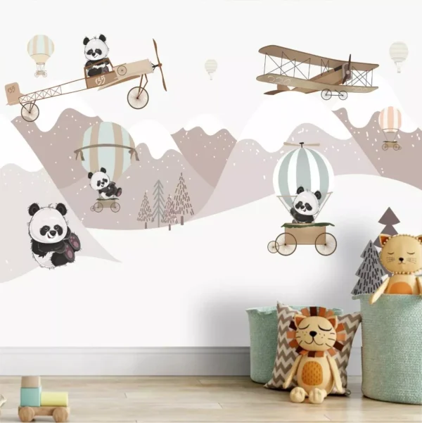 Papel De Parede Infantil Avião Urso Panda Nuvem Painel G1114