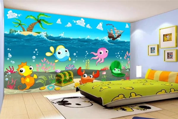 Papel De Parede Infantil Baby Fundo Do Mar Peixes M² Azs45