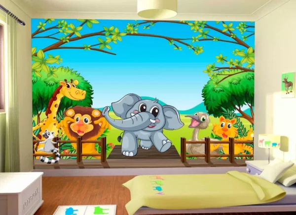 Papel De Parede Infantil Baby Zoo Safari Animais M² Azs04