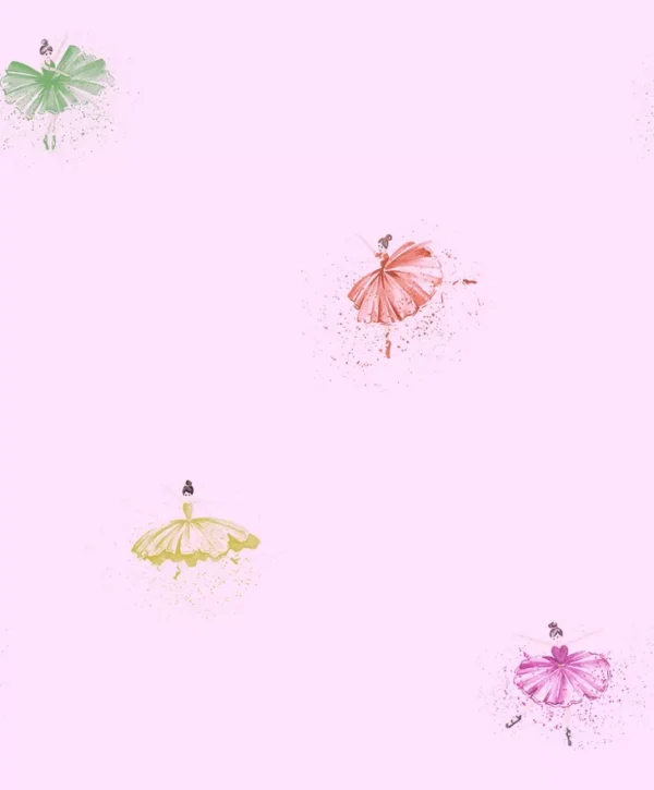 Papel De Parede Infantil Bailarinas Rosa, Amarelo, Lilás