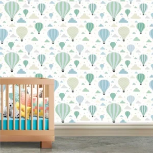 Papel De Parede Infantil Balão Nuvem Nuvens Quarto Bebe 2,5m