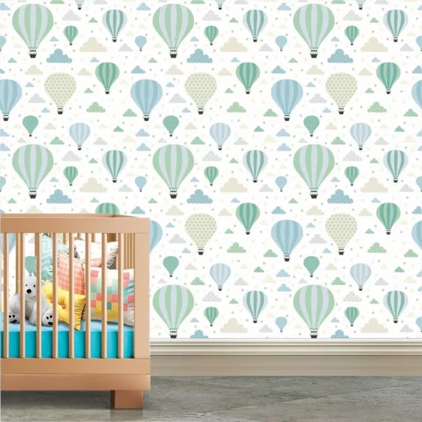 Papel De Parede Infantil Balão Nuvem Nuvens Quarto Bebe 2,5m