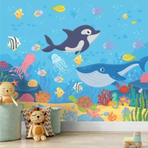 Papel De Parede Infantil Baleia Fundo Do Mar Painel G1068