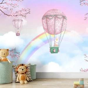 Papel De Parede Infantil Balões Arco Iris Flor Painel G1104