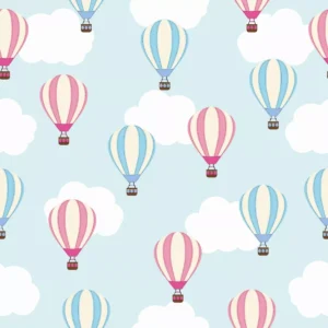 Papel De Parede Infantil Balões E Nuvens Fundo Azul Lavável