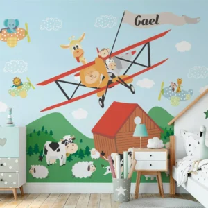 Papel De Parede Infantil Bebê Verde Fazenda Animais - Pp650