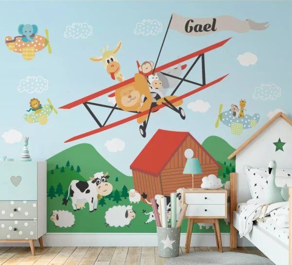 Papel De Parede Infantil Bebê Verde Fazenda Animais - Pp650