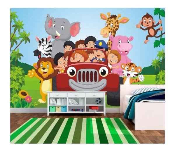 Papel De Parede Infantil Bebe Zoo Safari Animais 6m² M50