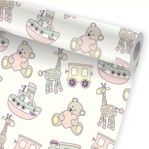 Papel De Parede Infantil Bebe Zoo Safari Girafinha Urso A387