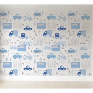 Papel De Parede Infantil Carrinhos Azul Autocolante 4m² Vr83