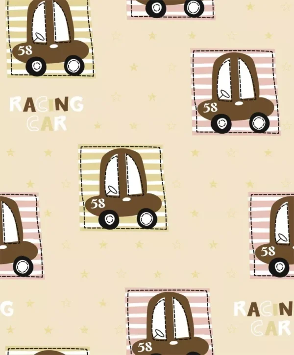 Papel De Parede Infantil Carros Bege, Marrom Hello Kids