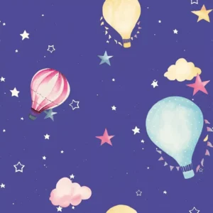 Papel De Parede Infantil Céu Azul Estrelado Balões Coloridos