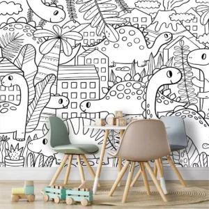 Papel De Parede Infantil Desenho Dinossauro Painel Gg989