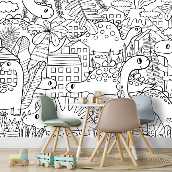 Papel De Parede Infantil Desenho Dinossauro Painel Gg989