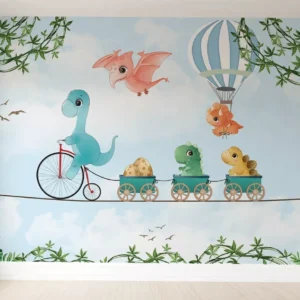 Papel De Parede Infantil Dinossauro Bicicleta Balão Pp335 M²