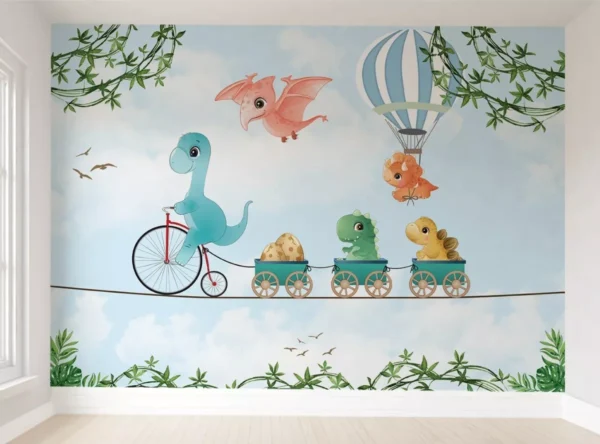 Papel De Parede Infantil Dinossauro Bicicleta Balão Pp335 M²