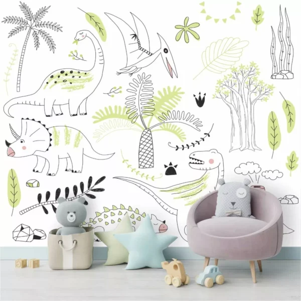 Papel De Parede Infantil Dinossauro Desenhos Painel G1213