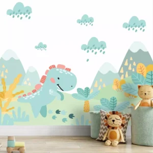 Papel De Parede Infantil Dinossauro Dino Vulcão Painel Gg983