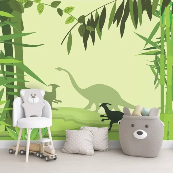 Papel De Parede Infantil Dinossauro Floresta Painel Gg957