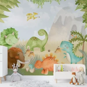 Papel De Parede Infantil Dinossauro Quarto Bebê M² Pp343