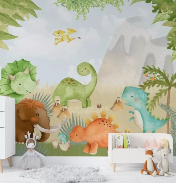 Papel De Parede Infantil Dinossauro Quarto Bebê M² Pp343