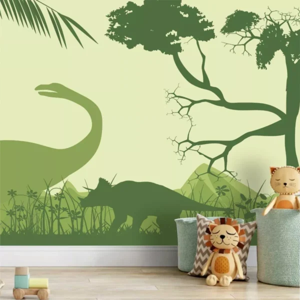 Papel De Parede Infantil Dinossauros Floresta Painel Gg947