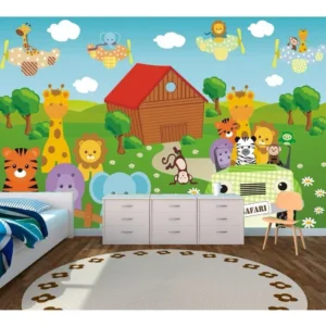 Papel De Parede Infantil Fazendeiro Fazenda Selva Auto Adesivo Zoo Safari Animais 6m² M26