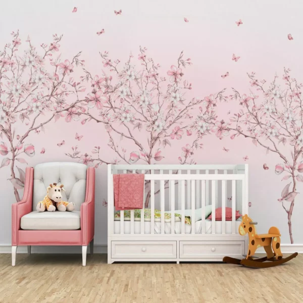 Papel De Parede Infantil Feminino Árvore Floral Rosa Bebê M²