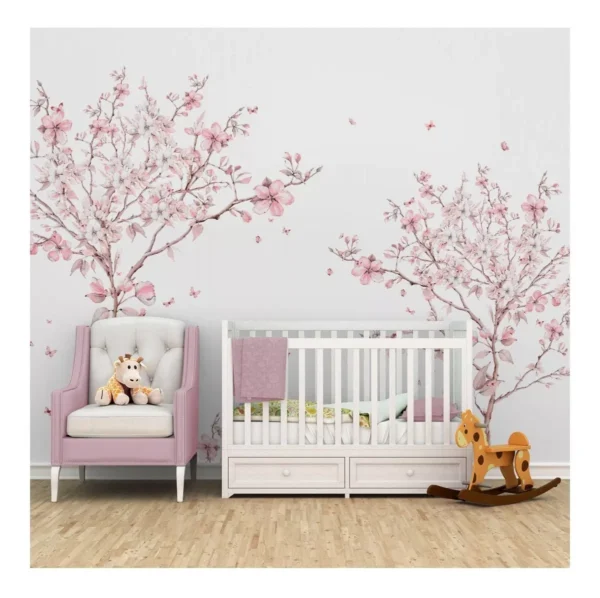 Papel De Parede Infantil Floral Árvore Menina Autocolante M²