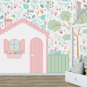 Papel De Parede Infantil Floral Casinha Menina 12m² Vr477