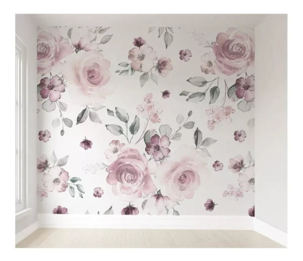 Papel De Parede Infantil Floral Rosas Auto Colante 3m² Vr349