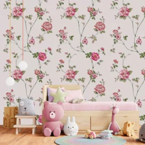 Papel De Parede Infantil Floral Rosas Autocolante Vr351 9m²