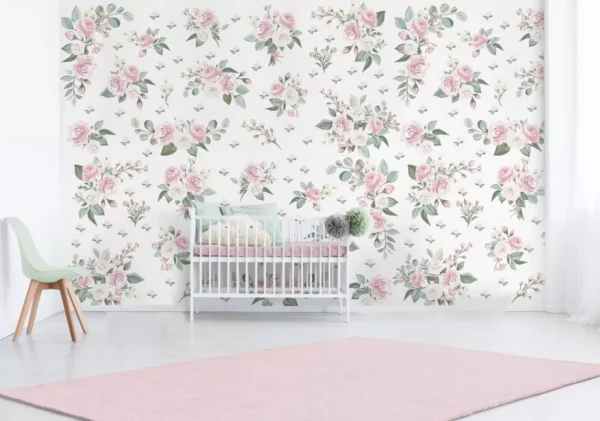 Papel De Parede Infantil Flores Rosa Quarto Bebê Menina 7m²