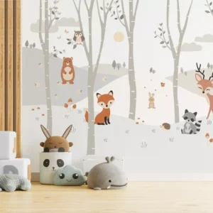 Papel De Parede Infantil Floresta Animais Vegetação 3m Vr644