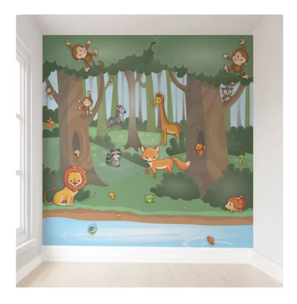 Papel De Parede Infantil Floresta Auto Colante 5m² Vr125